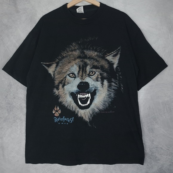 Rainforest Cafe Other - Vintage Rainforest Cafe Shirt Mens XL Black Wolf Animal Graphic Tee Made USA 90s